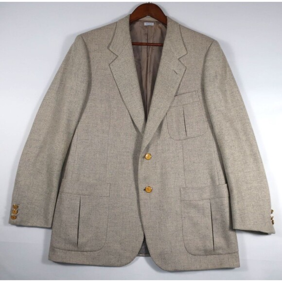 Vintage Brioni Cashmere Field Jacket Blazer Safari Sports Logo Buttons 42 52 - Picture 1 of 16